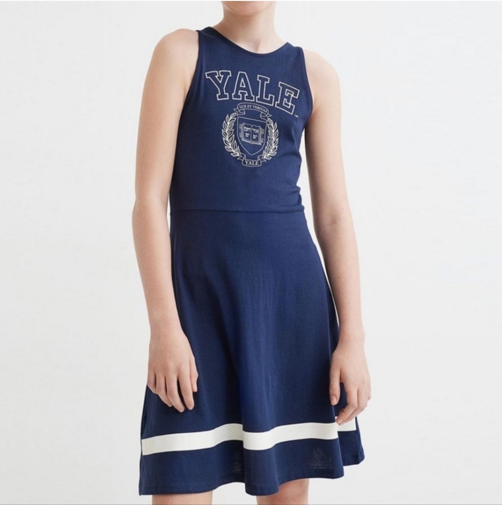 H&M Girl's Yale University Navy Blue White Pullover Cotton Dress US 12/14